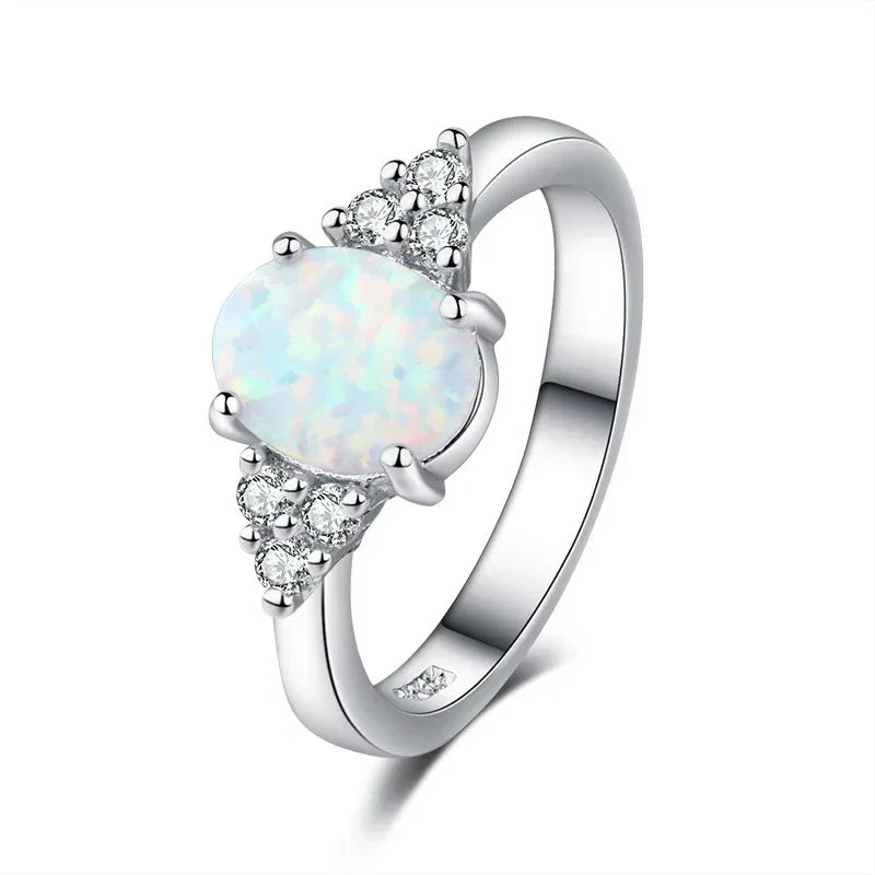 1 PC Cute Female White Opal Stone Ring